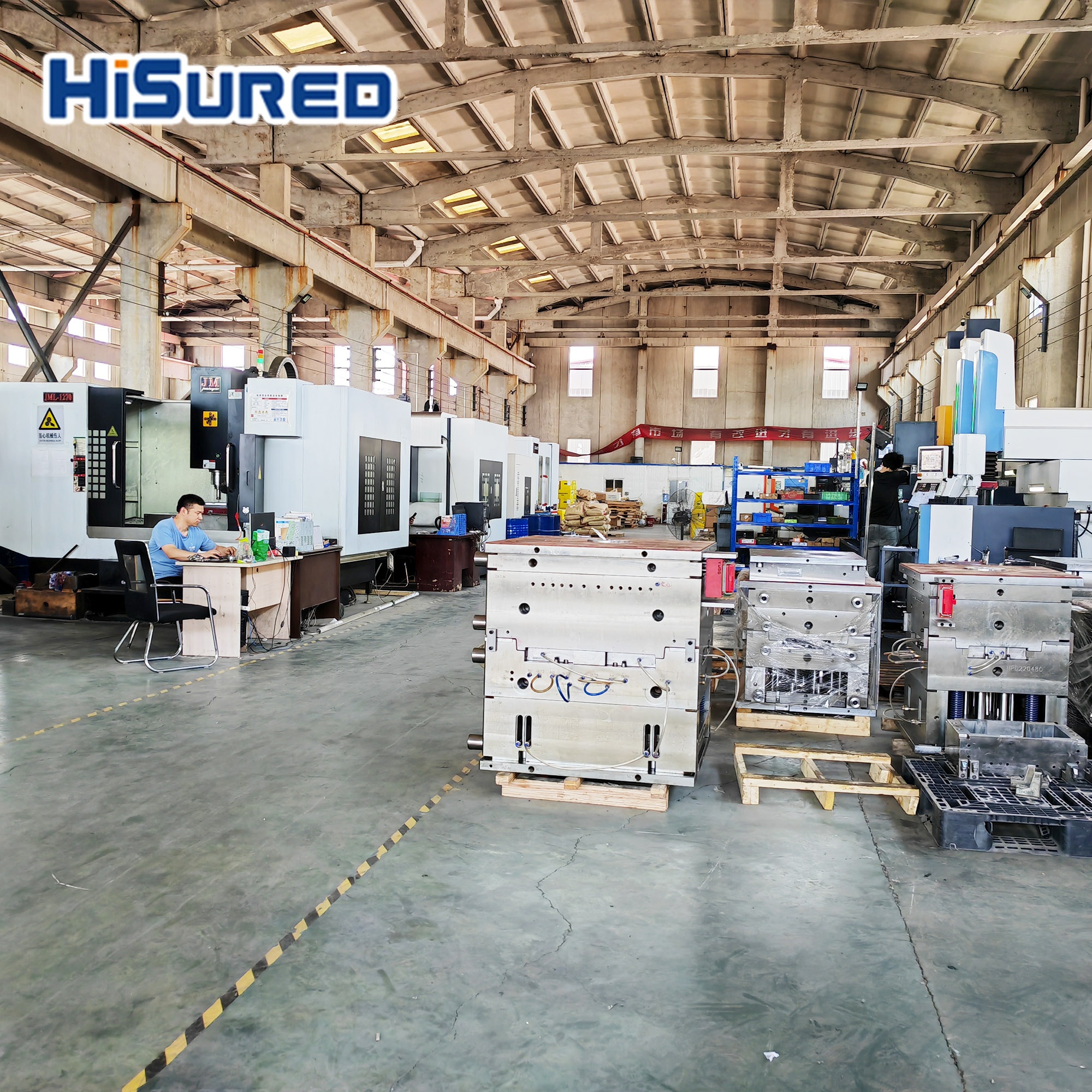 Hisured workshop machining floor with production equipment and working aisles
